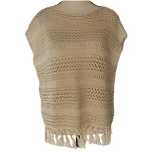 Chaps Boho Crochet Scoop Neck Short Sleeve Sweater with Tassels - Sz M/L